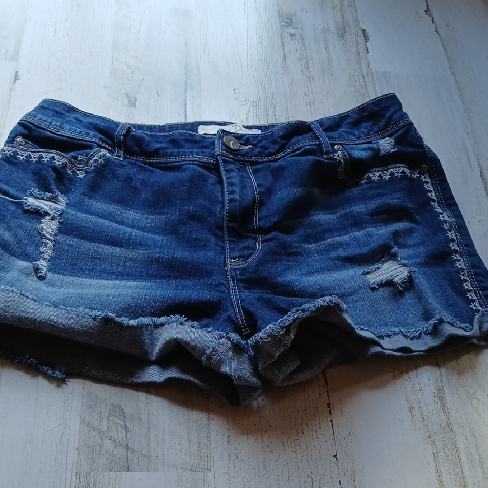 Distressed Blue Jean Shorts with Frayed Hem